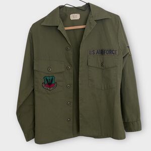 Vintage US Air Force Military Jacket Shirt Olive Green Utility Uniform 14.5x31